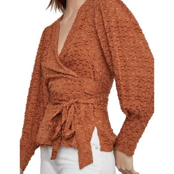 BCBGMaxAzria Pleated Shoulder Wrap Ruffled Top Blouse Size Medium - Picture 3 of 11